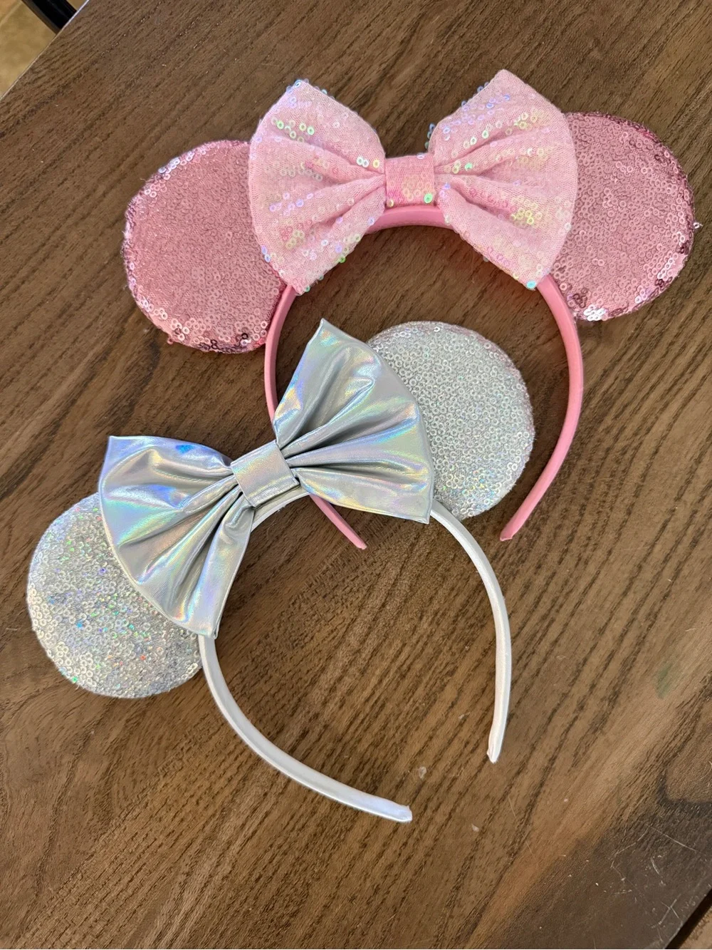 Pink and Silver Sequin Mouse Ear Headbands with Bow - Women's Accessory